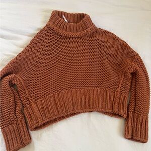 Free People Chunky Knit Mock Neck Sweater | Medium | Orange/Rust